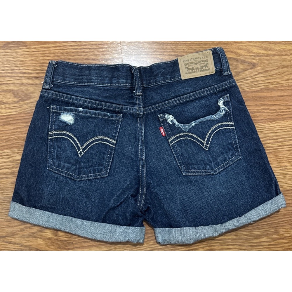 Levi's Denim Shorts Dark Wash Distressed Cuffed‎ Hem Girls Size 14 REG - Picture 2 of 3